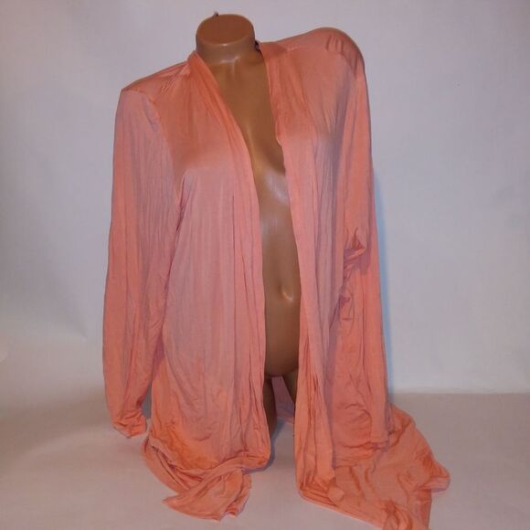 Lands End Cardigan Womens Plus Size 2X 20W 22W Orange Solid Pockets Long Sleeve - Picture 2 of 9